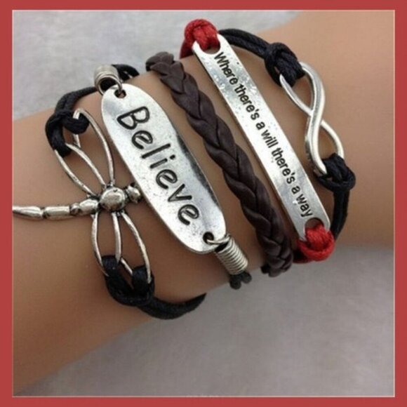 Believe Dragonfly Infinity Leather Charm Bracelet - Picture 1 of 7